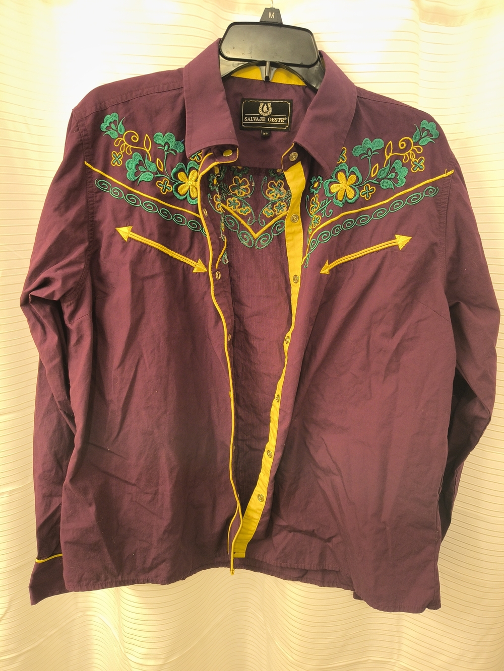 Salvage Purple Embroidered Western Shirt Jacket with Yellow Trim